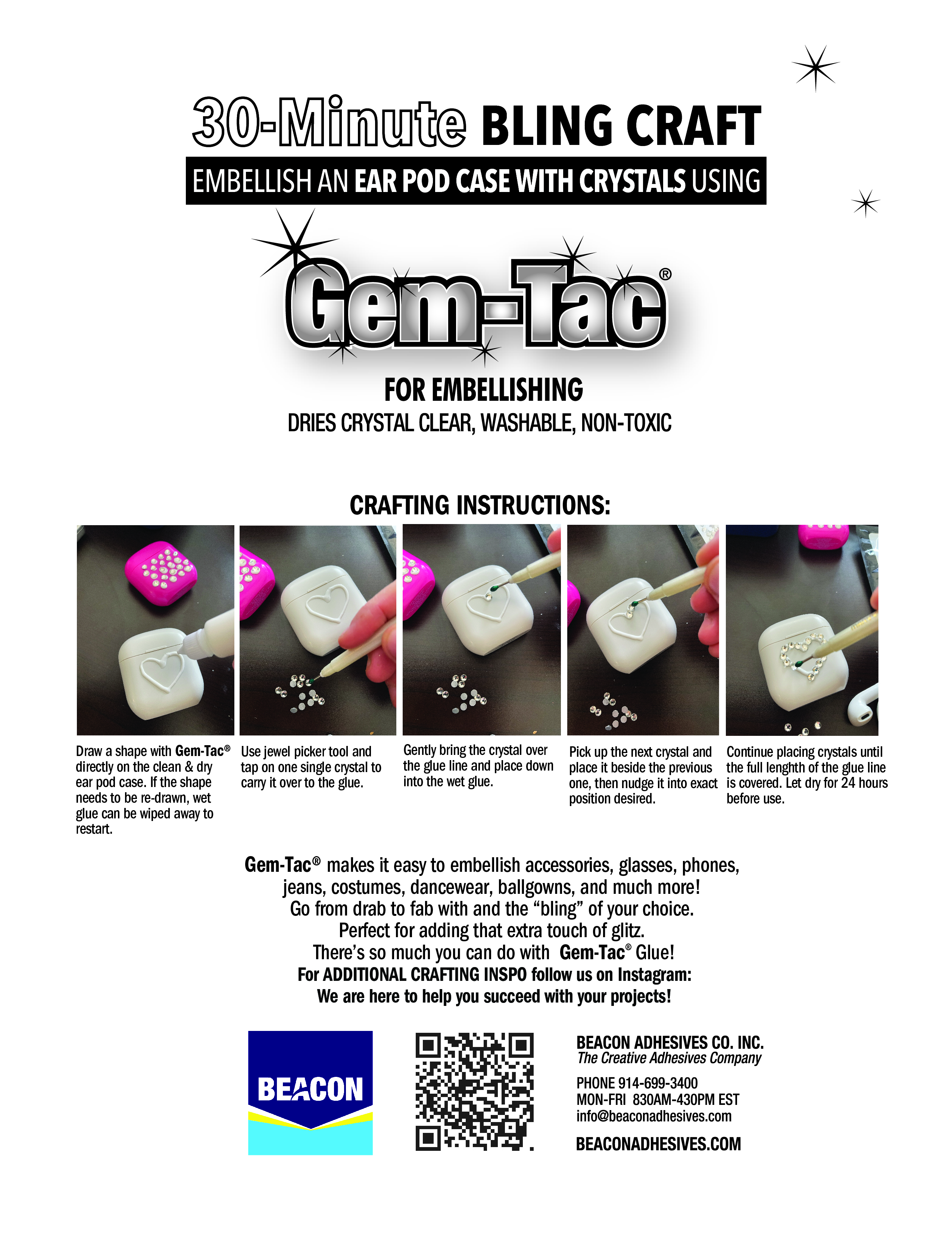 Beacon Gem-tac™ Glue in Needle Precision Tip Bottle for Attaching  Rhinestones, Crystals, Pearls & Other Embellishments to Various Surfaces 